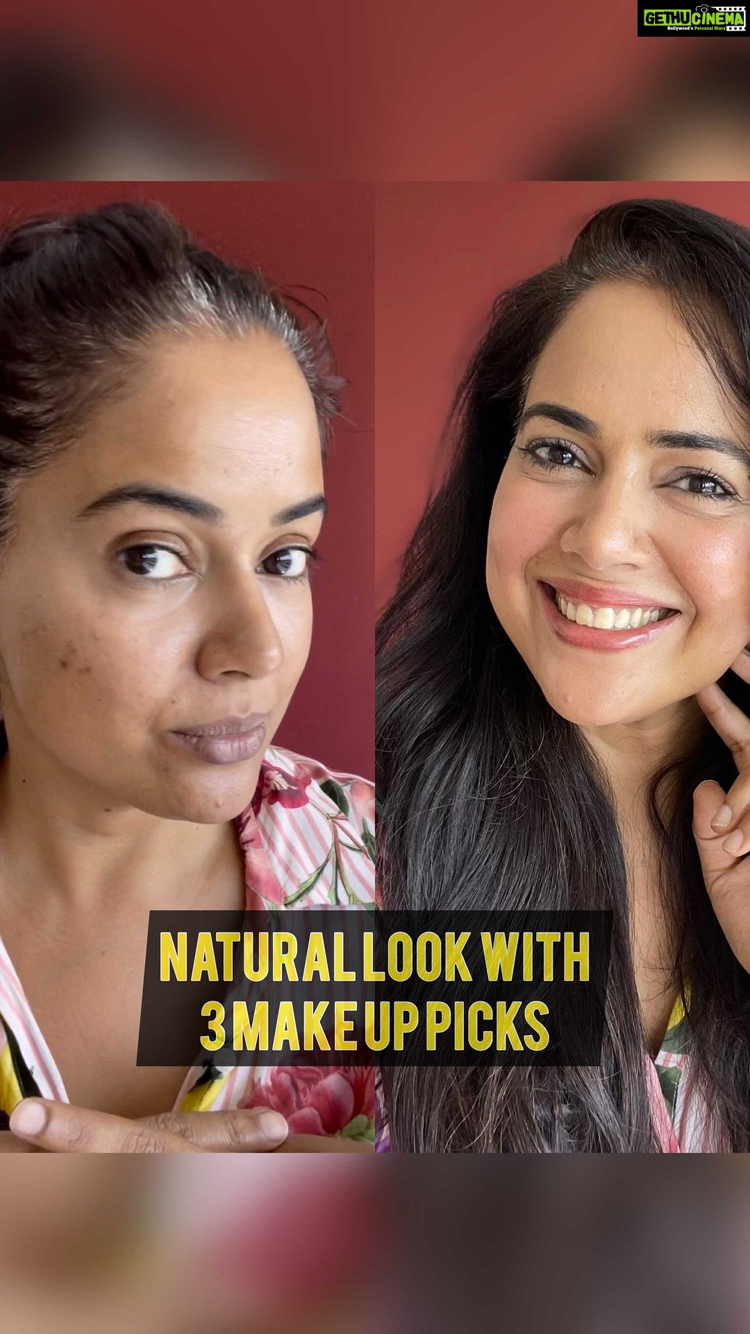 Sameera Reddy Instagram - Messy Mama quick fix with 3 picks! ๐ Step 1. Iโve used a lip/cheek tint first before the powder @be_ilana Beet tint on the cheeks and lips. Step 2. Iโve then used @elfcosmetics HD powder Luminance to dust the face and also eye lids. Step 3. Ive layered a @rubys.organics mascara on generously on my upper and lower lashes ( and I also use it on my brows ๐) finally finished off with a coat of the beet tint of my lips . Easy peasy lemon Squeezy! Thatโs what make up should be ! I love this simple look that just gives a flush to the cheeks and a natural fun look ! Baby work it ! ๐บ๐ป๐ #messymama #imperfectlyperfect #natural #makeup #notsponsored โค๏ธ