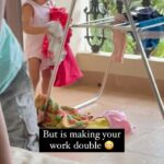 Sameera Reddy Instagram – Sunday laundry 🧺 when you wanna help mama but you making her work double 🤣😂 #messymama #naughtynyra #happyhans #sunday #momlife #belike 🥰