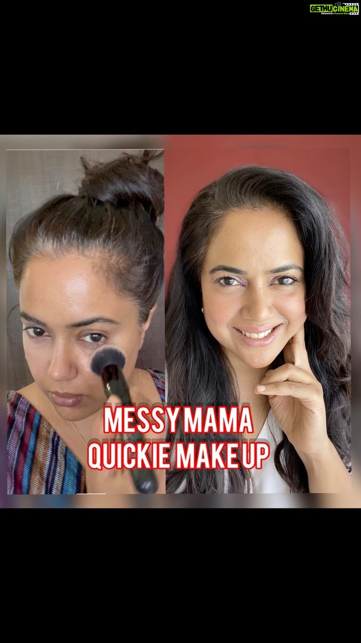 Sameera Reddy Instagram - I’ve used a simple concealer lightly all over the face to even out the color . @nyxcosmetics_in Dcc03 with an @elfcosmetics ultimate blending brush. Used @rubys.organics Quick set liquid eye shadow - Aster and then Aurus. Apply any masacara . Don’t forget to take your time to get those thick lashes on your lower lashes too . Lightly dab with a powder of your choice . I’ve used @trysugar Choccicino . Use a rosy blush . I’ve used @maccosmeticsindia Pink Swoon finished the look with a neutral @nykaabeauty liquid lipstick - Goals . But the most important ingredient is always your swag and your confidence ! Keep slaying it 🔥 #messymama #makeup 🌟