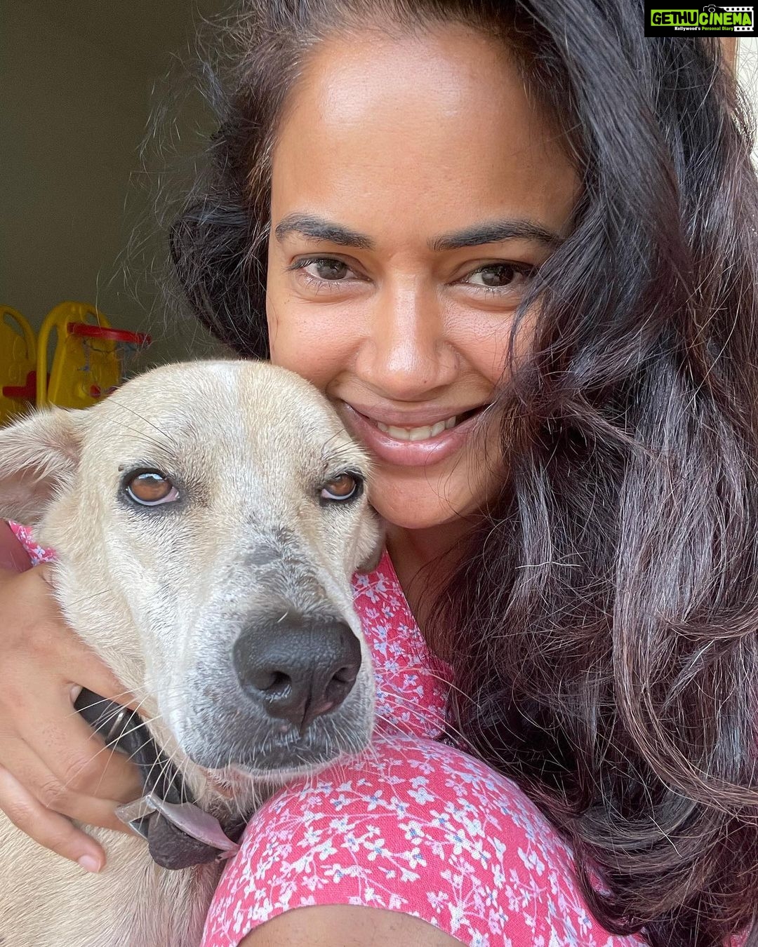 Sameera Reddy Instagram - Who looks sleepier?๐ด weโve had a rough few days with Cyclone Tauktae with no electricity and crazy rain ๐ง Poor Tommy has been mortified with the wind flinging everything around! ๐ Animals are so sensitive and need some extra lovin at times like these โค๏ธ #morningface #sleepy #messymama #terrifictommy ๐ #cyclonetauktae #goa โก๏ธ๐งโ๏ธ