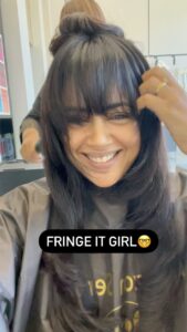 Sameera Reddy Instagram - Fringin it✂️🕺🏻💃🏻 #haircut #messymama time for change 💇‍♀️