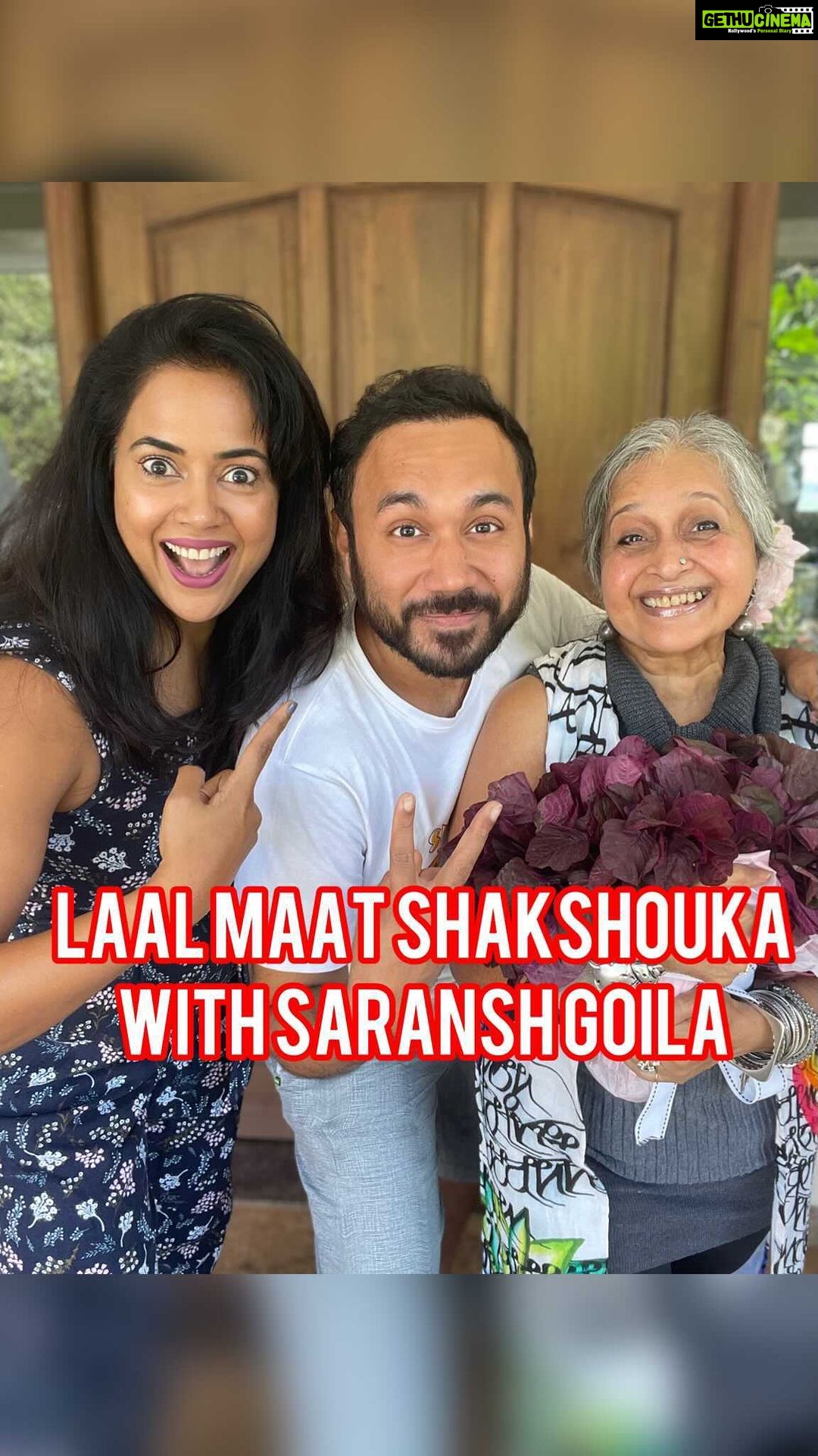 Sameera Reddy Instagram - Laal Maat Shakshouka with Saransh Goila🕺🏻Messy Mama & Sassy Saasu👯♂️ Masti Mirchi & Madness! This dish was a spur of the moment creation by @saranshgoila inspired by @manjrivarde ‘s ❤️for the gorgeous Red Amaranth / Laal Maat leaves! 🍂Rich in Iron, antioxidants and a great immunity booster✅this super leaf is yum and has great health benefits💪🏼 🍂 Laal Shakshouka Ingredients for Shakshouka 🍂 Laal Maat or Red Amaranth - 1 big bunch Eggs - 5 Spring Onion or Green Garlic - 1/2 cup Leeks - 1/2 cup Jeera - 1tsp Garlic - 6-8 cloves chopped Fresh grated coconut - 1/2 cup Coriander powder - 2tsp Salt to taste Lemon juice - 1/2 Coriander - for garnish Peanut Thecha 4 tsp Ingredients for Thecha 🌶 Roasted Green Chilli 10 Roasted peanuts 2.5tbsp Garlic 8 cloves Roasted Jeera 1.5tsp Coriander chopped 2tbsp Oil 2tbsp Salt Method For the thecha, place all the ingredients in a Mortar pestle and pound roughly so that some texture remains. You can also blend coarsely. For the Shakshouka Put the 2 tablespoons of oil into a large sauté pan and place on a medium heat. Once hot, add the cumin and garlic and let them crackle. Now add leeks and spring onion and cook for 3/4mins minutes, add coconut, coriander powder and salt and saute for another 2/3mins. Add the Laal Maat / Red Amaranth– in batches, if you need to – and cook for another 6 minutes, covered, stirring occasionally, until completely softened. Check for salt and seasoning. Make five wells in the pan and Crack an egg into each well and sprinkle each one lightly with salt and pepper. Cover the pan and cook for a final 4 minutes or so, until the egg whites are set but the yolks are still runny or cooked (If that's how you like it) Put a small spoon of thecha and mix over the eggs and serve with Poie or pav! #messymamaandsassysaasu #saranshgoila #cooking #saasbahu #cookingathome 💃🏻