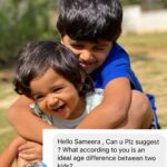 Sameera Reddy Instagram - I’m curious to know what you feel is the ideal age gap ! Honestly there is a 4 year gap between Nyra and Hans and I’m quite happy with their bonding. There are different thoughts on preferring to have kids back to back but I wasn’t physically or mentally ready for that 🤷🏻‍♀️ #messymama #questions #instafam #answers 🙌🏼 #motherhood #momlife #happyhans #naughtynyra ❤️