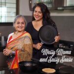 Sameera Reddy Instagram – Who would have thought I would be in the same frame as my mother in law😍 it is our first brand collaboration together for our cooking video! How cool is that! @manjrivarde you have won so many hearts and I’m so glad we discovered Sassy Saasu 🌶! You are the true star and I’m so thrilled to be your wingman ! @vinod_cookware X Messy Mama & Sassy Saasu 🥘 #saasbahu #bff #messymama #sassysaasu #cooking #letsdothis ❤️