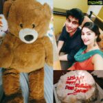 Sanam Shetty Instagram - Seeing another year gone by only makes me feel older.. But this boy had the perfect gift to make me feel like a little girl again!!😀🤗 newest addition on my bed😍😁Talking about this cutest cuddly teddy bear 🐹💗 Thanks a ton for the surprise cake and more than anything for just making my day by being there @tharshan_shant🤗🤗 Meant a lot! Thank u all my friends who took time off to wish me🤗😘 grateful to be on ur mind and wishes❤❤ #birthdaycake #giantteddybear #itsmaburrday #gratefulheart #angelsam❤