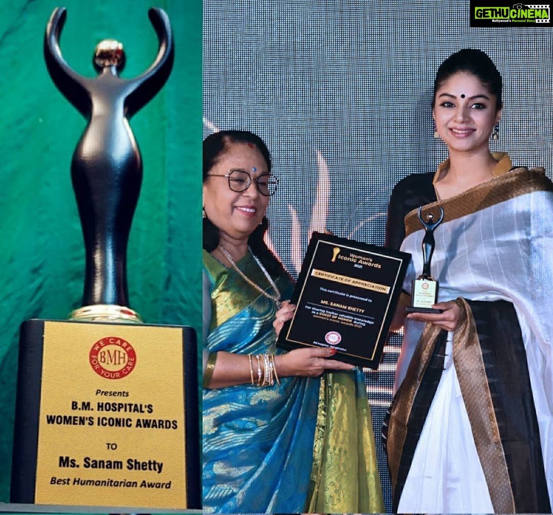Sanam Shetty Instagram - Honoured to receive 'Best Humanitarian' Award by BM Hospitals 🙏 Although a long way to make myself worthy of this award, I take it as a token of motivation in contributing my bit whenever I can. And will continue to be inspired by many noble hearts whose service to mankind has changed our lives❤️ Thanks for this @dr.hemamaliniofficial Dr Rajinikanth @bmhospitalnilamabur and brother @joemichael.official ✨ #motivated