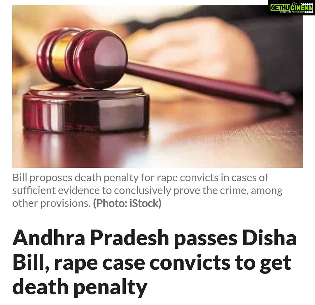 Sanam Shetty Instagram - Finally the much awaited bill passed by Andhra Pradesh Legislative Assembly, AP Disha Bill - 2019 - Death sentence for offences of rape and gangrape and expediting trials of such cases to within 21 days. . Investigation in 7 days and trial in 14 working days, with adequate conclusive evidence, reducing the total judgment time to 21 days from the existing four months. . The AP Disha Act also prescribes life imprisonment for other sexual offences against children and includes Section 354 F and 354 G in IPC and a new Section 354E ‘Harassment of Women’ is being added in Indian Penal Code, 1860. . Nation-wide appreciations to the CM of Andhra Pradesh YS Jagan Mohan Reddy for kick-starting this bill. Request rest of India to follow suit🙏 @ysjaganmohanreddyofficial What are we waiting for?? . #dishabill #deathpenalty #andhrapradesh #fasttracktrials