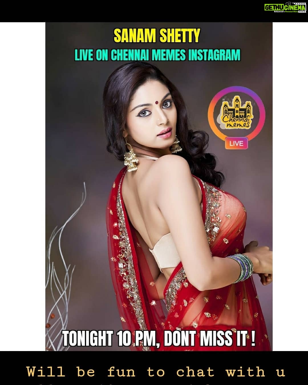 Sanam Shetty Instagram - Hey folks this will be my very first LIVE video for @chennaimemes page 😎🤟 Hope to catch u there at 10pm tonight!!🤗 #firstlivevideo😅❤️💭👯♀️ #chennaimemes #letschatchit
