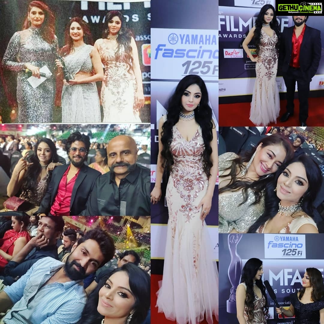 Sanam Shetty Instagram - It was a very special honour indeed to present the Best Actress Award (Kannada) to Manvita Harish along with Ragini Dwivedi ...both of my favourite actresses from my belowed Sandalwood ❤️❤️ Thank you Filmfare 🤗🤗 and Congratulations to all the deserving winners. Sharing a few fun pix from the Filmfare evening..with my dear friend @dr_alex_film, Neeto, Hemachandar, @satishjupiters sir, Actress Kiran ✨✨✨✨✨✨✨🧡🧡🧡🧡🧡🧡🧡 Dress by @diadembridal @diadembridalchennai Thank u Shiny mam 🤗 🤗 #filmfareawards2019 #glitznglamla👑 #powerhouseofsouth Nehru Indoor Stadium, Chennai, Tamilnadu, India