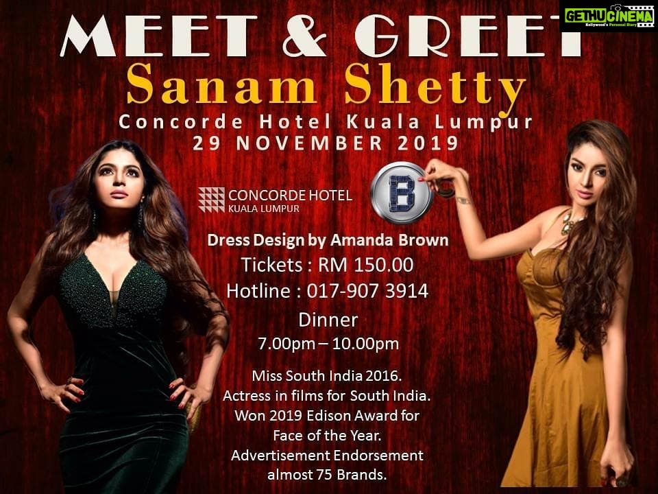 Sanam Shetty Instagram - Im very excited to meet my dear friends in Malaysia on Nov 29th π€πππππ details on the poster. See u all there guys π€ Thank u @amandabrowncouture and @ajjjoveih for the warm welcome β€β€ #malaysiatrulyasia #meetandgreet #funevent