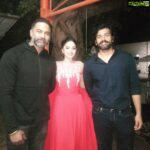 Sanam Shetty Instagram - With the Men in Black! 🤗❤🤗 At actor Abhishek's film Thandagan audio launch along with actor Ashwin! Best wishes to the entire team of Thandagan👏👏 Im wearing the beautiful Red chiffon gown with gold detailing and overflowing cape sleeves designed by my friend @amsuresh66 🤗 thank u Suresh. MUH : Uma @makeupartist_yakshi #thandaganaudiolaunch #friendsforever #celebrations🎉 #redballgown ❤🎀