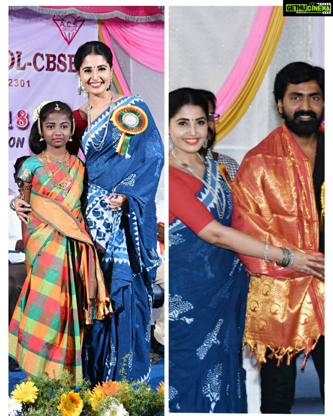 Sandra Amy Instagram - @kannamal school vellore... I was so happy tht i found one talented dancer thr pavitra๐๐๐,and thnk u fr all d vellore ppl who voted fr us whn we asked to vote fr us.. So mch f love Saree @naasfashionwear Jewellery @zeybaah
