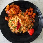Sandra Amy Instagram - i made a quick lunch #Lunchplate #szechuan egg fried rice #cauliflower fry #cauliflower manchurian #tomato sauce 😍👭👨‍👩‍👧‍👧