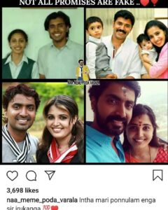 Sandra Amy Instagram - Three days eh intha meme dan en inbox full eh..all r sendin me ths..its gonna b 12yrs by ths october (2 nd hlf yrs love)athu kanakila serkala 😄🥰time flies ..life s full f surprises,engaluku package eh kidachiruku😂we nve mde any promise btween us,prajin en kai pudikumbo i was almost lost everythn in my life,en ann irantha time athu,poga idam ilama,aduthu enna pannnumnu theriyama nikumbo he holded my hand nd gv me this life..😍😍😍 (life is full of surprises nu sonnathu athaan)nangalum semma sandalam potirukom ecn divorce papers snd pannuvom (ellam whtsap la 😂😂😂) rejected nu thirumba msg pannuvom..life s what we mkes gud r bad its our choice..choose to b happy always ..thnk u fr ths meme maker🥰reminded our journey till nw..(adapongapa vayasaachunu vera nyapagapaduthiteenga 🤣🤣🤣)

Ps: comments la kannnu vachidathinga 😜bless pannunga 😘😘