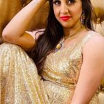 Sanjjanaa Instagram - Here is a Bling Gold outfit i flaunted yesterday ... Specially made for me by Celebrity Designer my Favourite @chandangowda_official & I pared it with my super comfy @louboutinworld shoes setting New Fashion Funky Goals ❤️❤️❤️ Gold being my most Favourite shade coincidently the theme of the evening was "Black & Gold " while I attended the Launch of the "Most Premium Salon" I have Witnessed in #Banglore City @the.nailartistry , ... they have Ventured into #Bengaluru with the 3rd branch expanding there territory after Concurring " Chennai " & Kochi with There Luxurious chain of Salons .... It's a Class of a Salon with all the Salon services provided under one Roof .. including complex services like Eyebrows micro blading , designer Nail Arts and a lot lot more … one would love to live in & Not go back home from this space ... With the " Black & Gold " Glamourous shimmery @versace interiors it makes one feel like a Egyptian " King or Queen " visiting this palace like Paradise in indiranagar , 100 feet Road to be Pampered to Eternity & Bliss ... You Must visit this Unisex #Salon to witness & Experience my words in person ... Perhaps #TheNailArtistry has taken #Nammabengaluru city’s Standards a couple of Notches Higher in the Salon industry ... with having No other Salon in competition with them !!! Hair by @shruthireddy Make up by @sumakeover_by_lavanya Beautifully Photographed by @manu_mj_joe Outfit curated by #Chandangowda also Check out his store @rentyourlook_by_chandangowda Bangalore, India