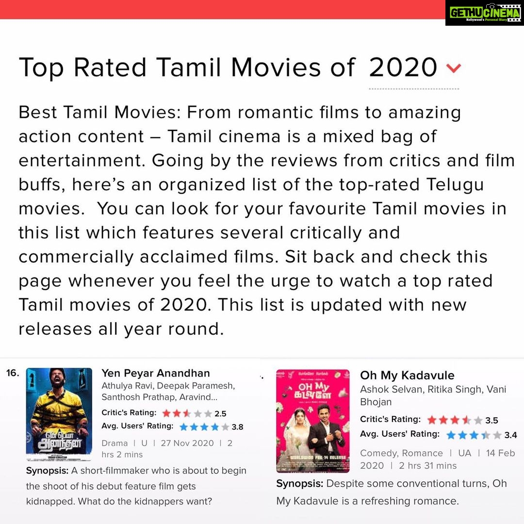 Santhosh Prathap Instagram - Two good releases this year #yenpeyaranandhan by @sridhar.dir #ohmykadavule by @ashwath_marimuthu A very good year indeed ππ€π€πΌ Thank you @timesofindia for recognising and appreciating the good work.