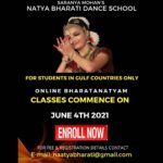 Saranya Mohan Instagram – Classes commence on June 4th, 2021.
For those interested, please sent a mail to naatyabharati@gmail.com.

The students will be interviewed(casual one though)via Virtual platform like Zoom/Google meet.

P. S :I have been getting queries regarding classes for students in India. Just wanted to inform that admissions for the students in India have been closed.
Thank You.
