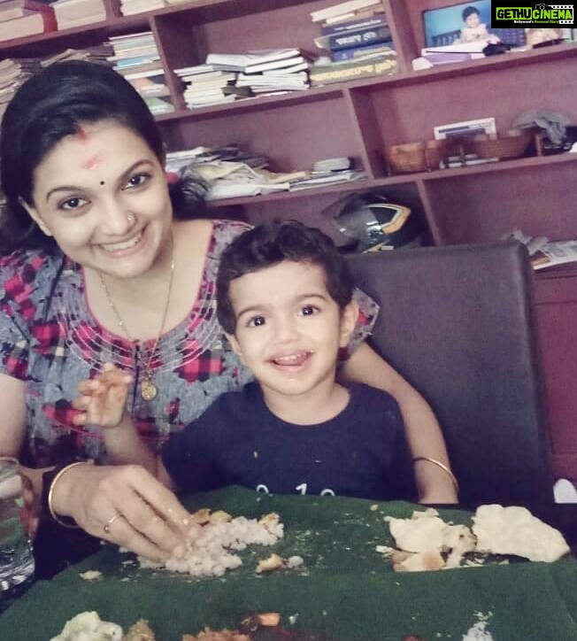 Saranya Mohan Instagram - Birthday boy having birthday sadya :)