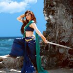 Sherin Instagram - Tag someone you want to poke with my sword 🗡 Photography: @arshad.media Designer: @anayakreationofficial Makeup : @naaz_makeup_hair Jewellery: @original_narayanapearls Location: @elementsoneastcoast #sherin #fashion #warriorprincess #indian #location