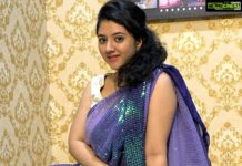 Shriya Sharma Instagram - Wearing this gorgeous saree from @shestudio.usa Loving the glitter 💕💙
