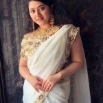 Shriya Sharma Instagram - Wearing @ethereal_boutiquee’s lovely saree! With @womens_shoppingworld’s gorgeous pearl set! #shriyasharma