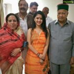 Shriya Sharma Instagram - Had the honorable opportunity of meeting the chief minister of my birth place, Himachal Pradesh, Shri VirBhadra Singh, his wife Shrimati Prathiba Singh and his Son Vikramaditya Singh! Virbhadra Singh ji's dedication and niceness even at this age is inspiring ! Had wonderful time at the temple.. And thank you to the authorities for the Momento and the wonderful pooja! #Blessed. Chamunda Devi Mata