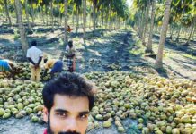 Sibi Sathyaraj Instagram - Farmer Mode! #coconut #coconutfarm #coconutwater #farmer #isupportfarmers #udumalpet #pollachi #kongunadu #Sibiraj #sibisathyaraj #actorslife #lifeofanactor #விவசாயி #விவசாயம் #தமிழன்