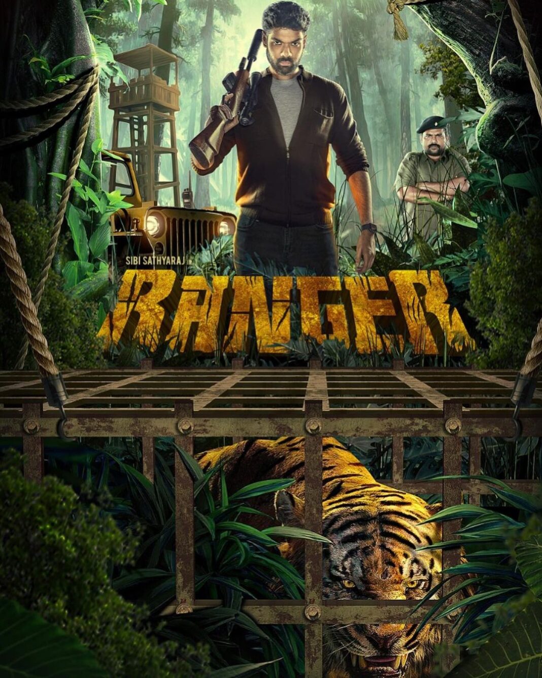 Sibi Sathyaraj Instagram - Here’s the 1st look of my next film #Ranger! #Savethetiger @ramyanambessan @iammadhushalini