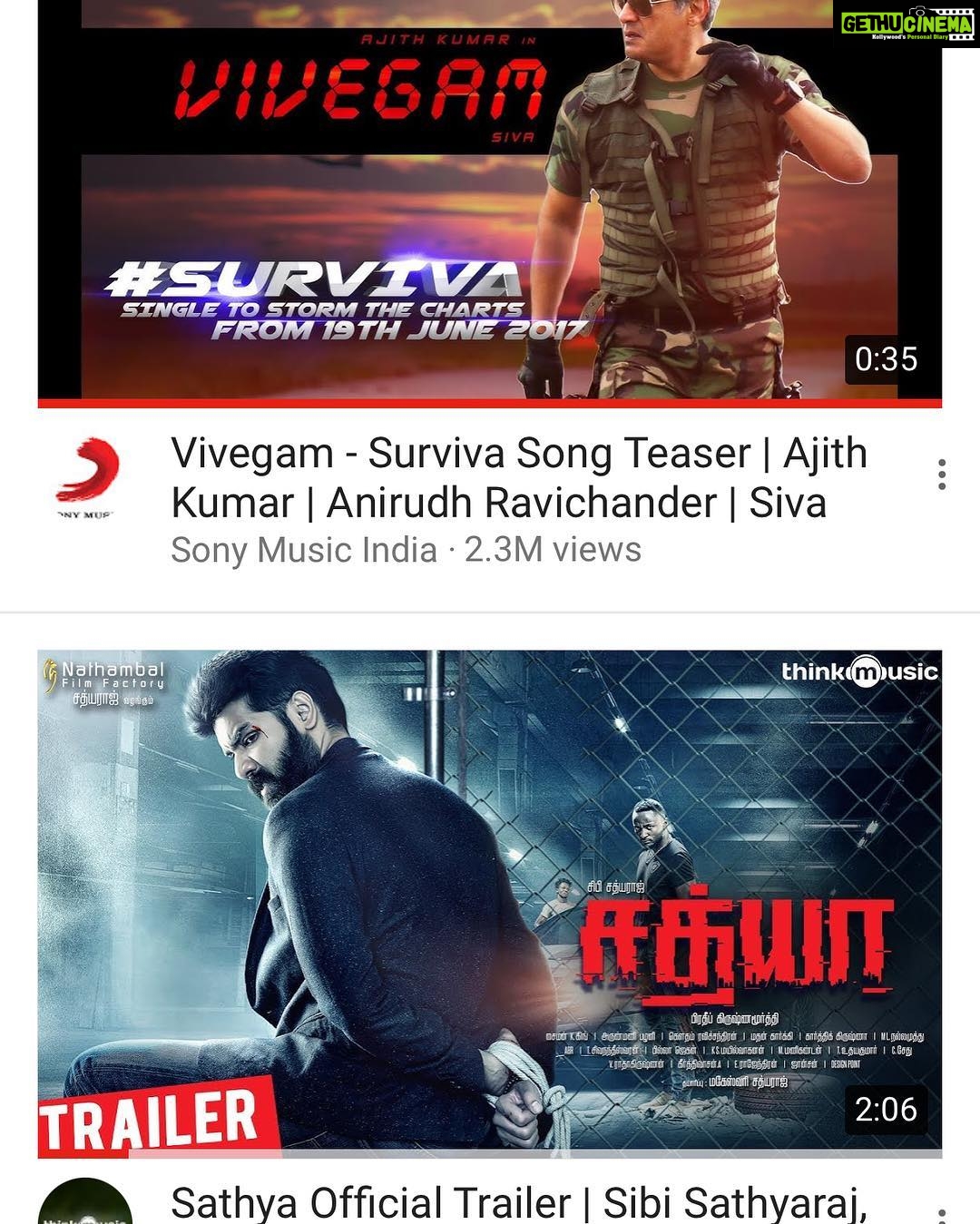 Sibi Sathyaraj Instagram - #Sathya Trailer trending at No.2 after #vivegam ! #sibiraj #sibisathyaraj #Sathyaraj #tamilcinema #kollywood #actionthriller #thriller #mystery #remyanambeesan #varalaxmisarathkumar