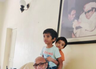 Sibi Sathyaraj Instagram - Grandsons with Grandfather and Great-Grandfather😊 #family #familyteam #sons #dad #DheeranSibiraj #SamaranSibiraj #ranbrothers #Sathyaraj #Sibiraj #SibiSathyaraj #Grandfather #Grandson #GrandfatherLove #familygoals #MGR #PuratchiThalaiver #PuratchiTamilan #puratchithalaivarmgr #greatgrandfather #happymoments #staysafe #stayhome #stayhomestaysafe