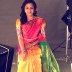 Sri Divya Instagram – #lovelycolours💙💚💛💖 #pattusaree #loveforsarees