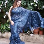 Sridevi Vijaykumar Instagram - Dream big..Sparkle more..Shine bright Completing my look with the trending sequins midnight blue saree from @neerusindia Jewellery @the_jewel_gallery #comedystars#starmaa#disneyhotstar#sunday#sequinsaree#shine#glitter#festive#glam#partywear#bling
