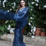 Sridevi Vijaykumar Instagram - Dream big..Sparkle more..Shine bright Completing my look with the trending sequins midnight blue saree from @neerusindia Jewellery @the_jewel_gallery #comedystars#starmaa#disneyhotstar#sunday#sequinsaree#shine#glitter#festive#glam#partywear#bling