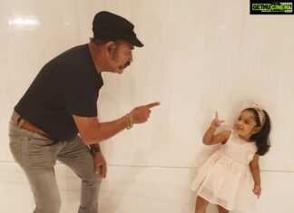 Sridevi Vijaykumar Instagram - So cute to see my baby girl being the same way i was with my dad 😍#littlerowdy#bestfather#bestgrandfather#mydoll#rupikaa with THATHA❤