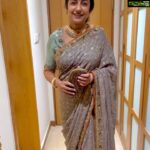 Suhasini Maniratnam Instagram - Usually mine is a cotton saree or a simple dress but 2 years of isolation and Rehana Basheer’s persistance made me go bling for siima. Colours are muted and I love Rehanas enthusiasm. She and her daughter Aisha styled the saree with beautiful( subtle ) jewels from the amethyst store and rehana decided I should make a low messy bun with my long hair . Hope I followed her instructions to the T.
