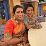 Suhasini Maniratnam Instagram - Happiness is being with friends.saree by lovely @rehanabasheerofficial rehanbasheerofficial styling by her beautiful daughter @aishazwan @aram_offl and jewels by @theamethyststore @poornimabhagyaraj