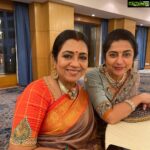 Suhasini Maniratnam Instagram - Happiness is being with friends.saree by lovely @rehanabasheerofficial rehanbasheerofficial styling by her beautiful daughter @aishazwan @aram_offl and jewels by @theamethyststore @poornimabhagyaraj