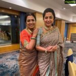 Suhasini Maniratnam Instagram - Happiness is being with friends.saree by lovely @rehanabasheerofficial rehanbasheerofficial styling by her beautiful daughter @aishazwan @aram_offl and jewels by @theamethyststore @poornimabhagyaraj