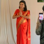 Suhasini Maniratnam Instagram – Photo shoot and I tease Saraswathy our expert saree draper as she corrects my posture ( a bit too much 😜😜😜)