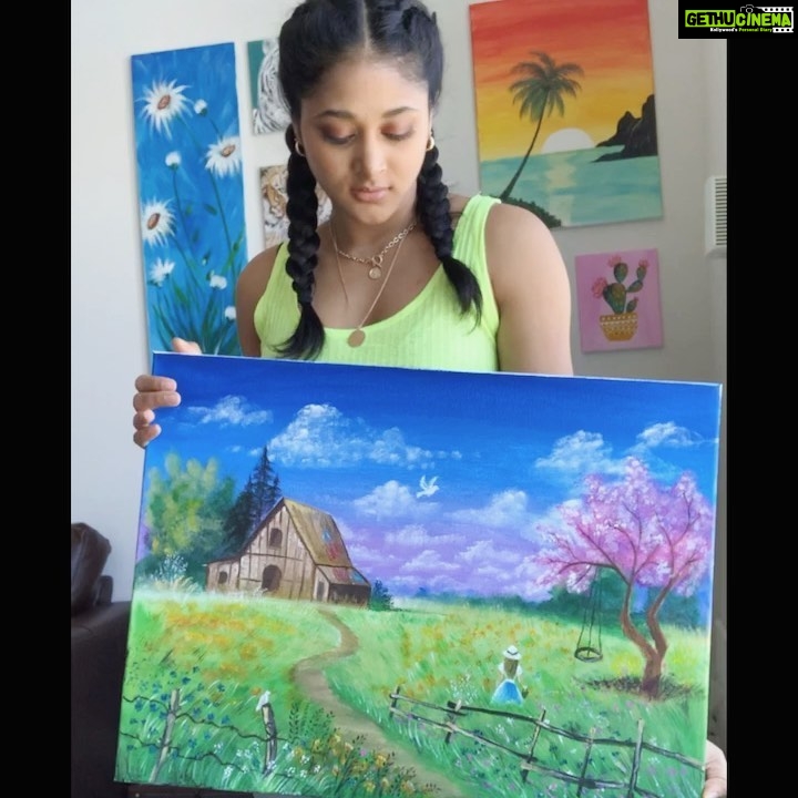 Sushma Raj Instagram - 🌲 🌳 ❤️countryside #painting #acrylicpainting #serenity