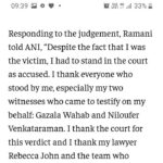 Tanushree Dutta Instagram - Heartfelt congratulations to the brave and resilient Priya Ramani on her big win!! Your determination in the face of adversity and legal harassment for 2 years by a wicked and vindictive man has won you the respect of the whole nation. Salutations to senior advocate Rebecca John! 97:1 The odds were against you Rebecca from the start but your conviction on your client, her truth and your ability to uphold the truth in the face of everything that was thrown at you is truly praiseworthy!! Thankyou justice ACMM Ravindra Kumar Pandey for your profound court observations with closing statements on the case and this landmark verdict that will impact millions of lives for the better. God bless you and your family with health, wealth and happiness! Possibly, henceforth these false and malicious defamation cases on #metoo whistleblowers need to be dismissed right away on the first court hearing instead of wasting the courts time and making the women go through unnecessary hassles. It's a new legal precedent in India towards women's safety and I welcome it with open arms!