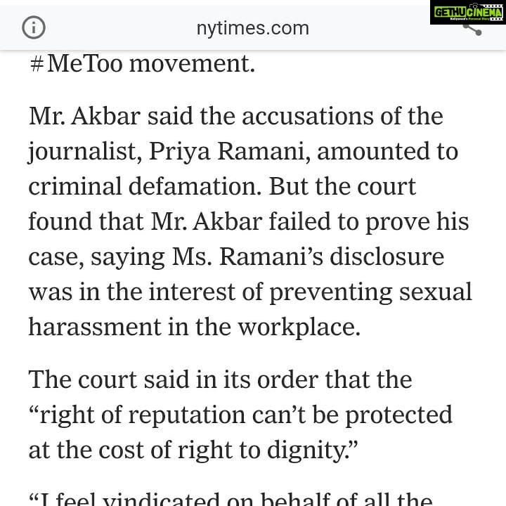Tanushree Dutta Instagram - Heartfelt congratulations to the brave and resilient Priya Ramani on her big win!! Your determination in the face of adversity and legal harassment for 2 years by a wicked and vindictive man has won you the respect of the whole nation. Salutations to senior advocate Rebecca John! 97:1 The odds were against you Rebecca from the start but your conviction on your client, her truth and your ability to uphold the truth in the face of everything that was thrown at you is truly praiseworthy!! Thankyou justice ACMM Ravindra Kumar Pandey for your profound court observations with closing statements on the case and this landmark verdict that will impact millions of lives for the better. God bless you and your family with health, wealth and happiness! Possibly, henceforth these false and malicious defamation cases on #metoo whistleblowers need to be dismissed right away on the first court hearing instead of wasting the courts time and making the women go through unnecessary hassles. It's a new legal precedent in India towards women's safety and I welcome it with open arms!