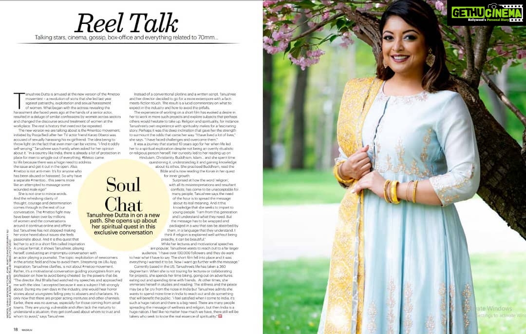Tanushree Dutta Instagram - Lovely article by Masala Magazine!!