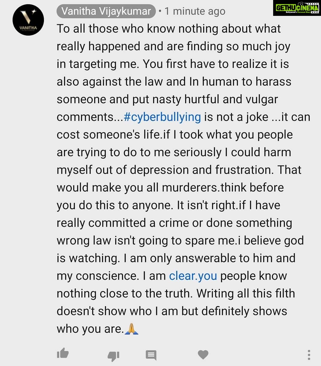 Vanitha Vijayakumar Instagram - #cyberbullying #suicideprevention #harassment #cybercrime
