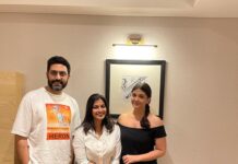 Varalaxmi Sarathkumar Instagram - Met 3 of the warmest and most humble people last night.. none other than the gorgeous @aishwaryaraibachchan_arb the handsome hunk @bachchan and their sweetest daughter #aaradhyabachchan Despite the families and lineage that they hail from, their humility and warmth was so amazing, I was just overwhelmed with their love.!!! It was so sweet of you to meet us and spend time with us.. may god shower all his blessings on your family.!!! Thank you daddy for making this happen @r_sarath_kumar I think @poojasarathkumar is still recovering from the shock.!!! Hahah #fangirl Pondy