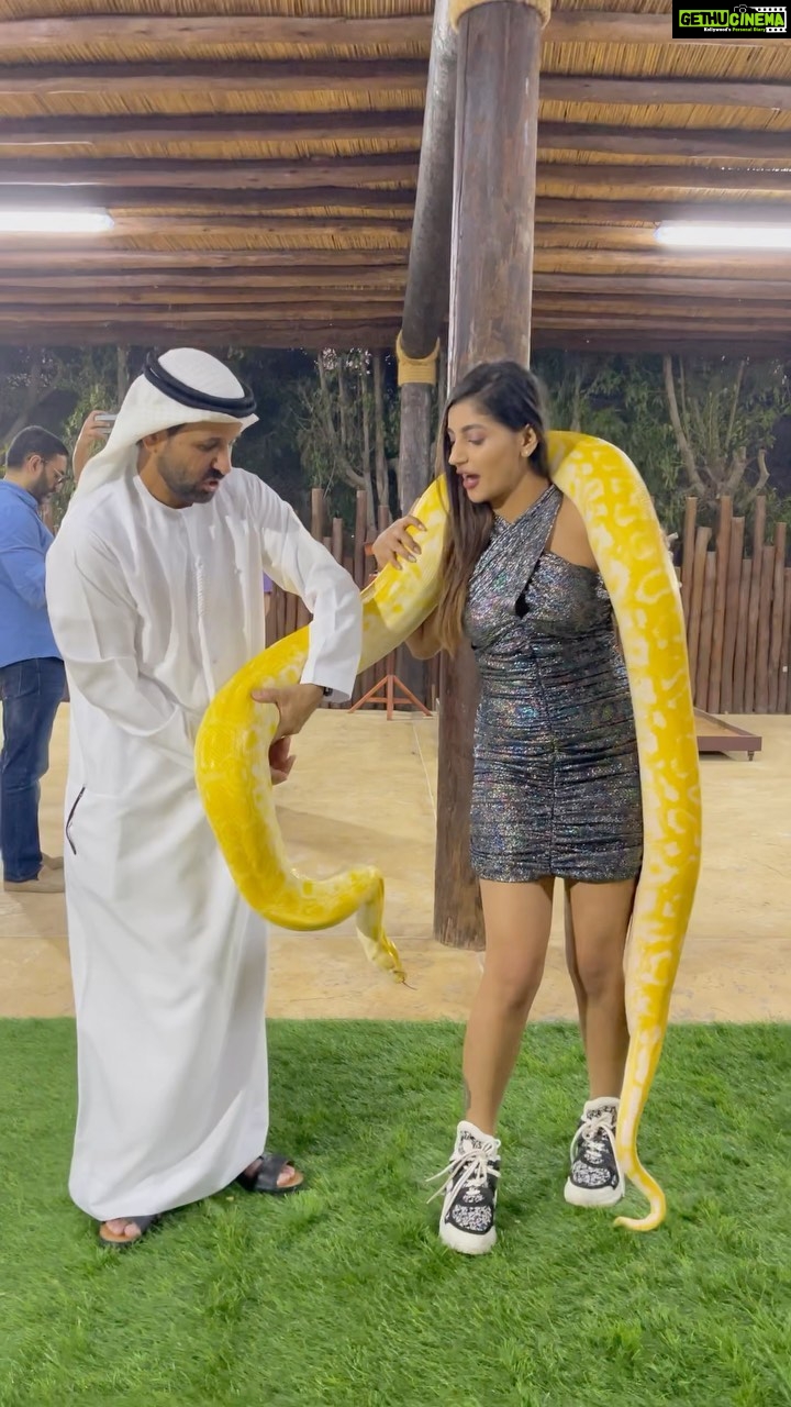 Yaashika Aanand Instagram - Life full of 🐍 snakes 😝🤷‍♀️ . - Pleasure meeting @sb_belhasa ❤️ . Thankyou for inviting me to @fame.park !! Wonderful time with 🐻🦁🦒🐍 !! . . . . . . . . . . #throwback #dubai #reels #explore #trending #snake #travel #yashika