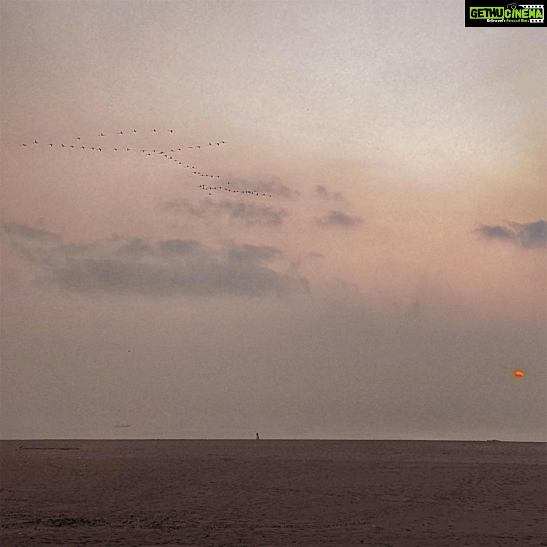 Ahana Kumar Instagram - Today’s Moment of Magic was this fraction of a second at 6:29 AM , when the Sun peeped out from below the Clouds to begin today’s Sunrise and just then , the popular patterned bird-flock of Mahabalipuram flew by signalling Us , not to miss the glorious sunrise! I live for Moments like this ♥️