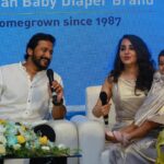 Bhama Instagram - 💛💙 @snuggybabydiapers Gold attire 💛💙 @milandesignkochi @sherlyregimon #Snuggy Gold Diaper #Re introduced #Kerala #Gauris first Prgrm #Family #Cochin
