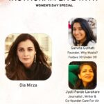 Dia Mirza Instagram - Down to Earth With Jyoti Pande Lavakare @careforair.india and Garvita Gulhati @garvita.gulhati 💚🌳💧🌏 This #IWD2022 i celebrate these extraordinary women! Two empowered women who are empowering millions with their advocacy, their work, their empathy. Jyoti Pande Lavakare is an independent journalist, author and clean air evangelist. She is the co-founder of @careforair.india which works in bringing awareness of the harms of air pollution and advocates for clean air for all. She writes fiction and non-fiction and her first book, a personalised non-fiction narrative on the human cost of air pollution is called “Breathing Here Is Injurious To Your Health”. Garvita Gulhati is an engineering graduate, classical dancer and founder of ‘Why Waste’. She and her team of ‘waterpreneurs’ have reached out to over 500,000 restaurants across India, prevented over 10million litres of water from being wasted, and impacted 6million lives. Garvita was the youngest lister on the Forbes 30 under 30 Asia Pacific list of Social Entrepreneurs and is the first and only Indian to be awarded a Wonder Grant from the Hsawn Mendes Foundation. Do watch and share 💚 #SDGs #SDG5 #GenderEquality #ClimateJustice #ClimateAction #ForPeopleForPlanet #OneWorldOnePeople #BeatPollution #BeatPlasticPollution #GlobalGoals #WomensDay #DownToEarthWithDee