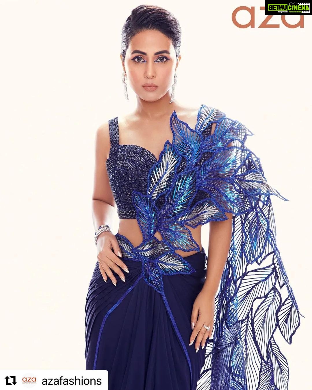 Hina Khan Instagram - Cover girl for @azafashions 🦋 . #Repost @azafashions with @make_repost ・・・ Meet @realhinakhan, the multitalented star gracing the cover of our latest #AzaMagazine. ''I was pursuing my BBA degree when I was chosen to play the lead in my first TV show. Right after I auditioned for Akshara, things started happening very fast. I had to move to Mumbai obviously, but my father always had my back. When I explained to him the opportunity I was presented with, he ensured that my dreams got the support they needed. He pushed me to complete my studies – and that was his only condition – so I did! Of course, in those days, shooting shifts were never-ending. As the lead, I had to shoot for long hours, sometimes overnight. So, I would study between the shots or at night after pack-up. It wasn’t easy but my perseverance was based on my father’s vision of me being someone I could never see. He was my greatest support.” Get to know #HinaKhan and read all about her journey in the #Aza Magazine #coverstory (link in bio): https://magazine.azafashions.com/books/brgm/ On Hina- Outfit: @amitaggarwalofficial Earrings, ring and bracelet : @goenkaindia Blue bracelet: @hybajewels Editor: @devanginishar Photographer: @rahuljhangiani Interview: @sreemita_bhattacharya Styled by: @sayali_vidya Makeup: @sachinmakeupartist1 Hairstyling: @arbazshaikh6210 Talent Management: @stellaartalent #AzaFashions #MagazineCover #YehRishtaKyaKehlataHai #biggboss #Naagin5 #Bollywood #celebrity #celebstyle #celebritystyle #celebrityfashion #AmitAggarwal #saree